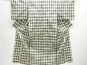 アンティーク　格子織出し手織り紬着物